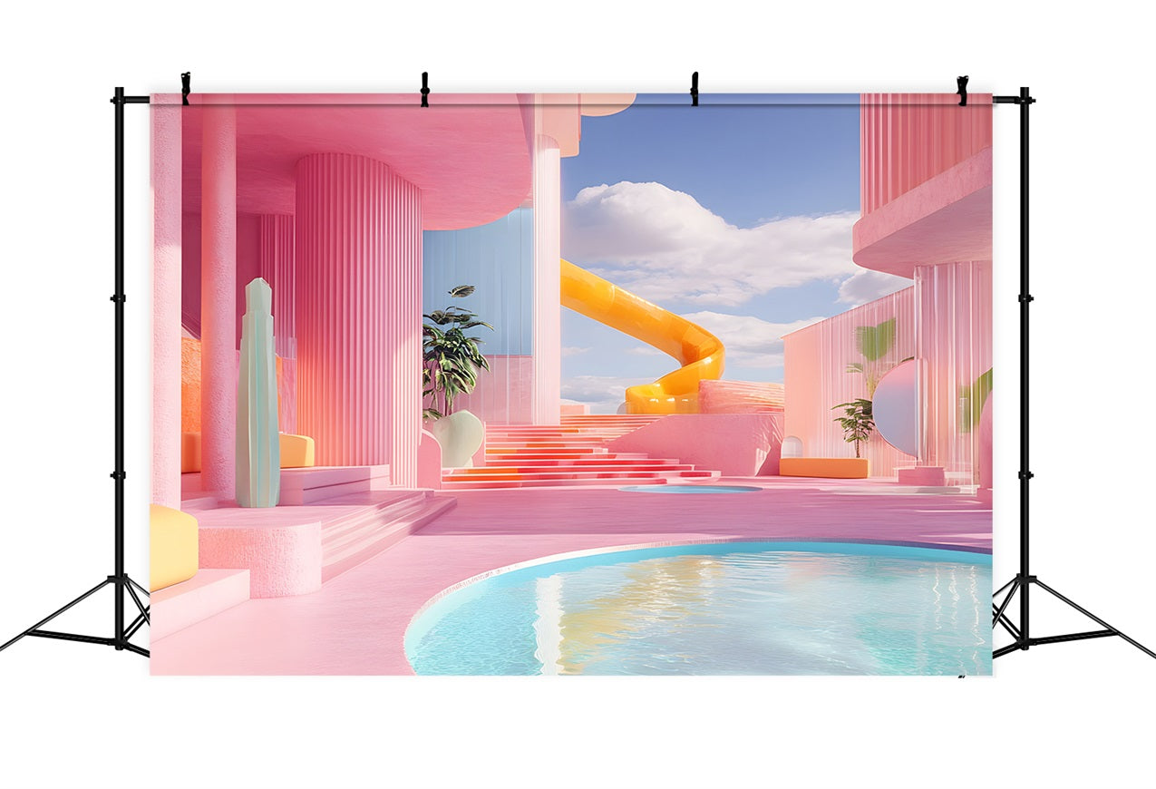 Pink Girl Land Backdrop Pink Fantasy Water Park Villa Backdrop UK CJJ2-112