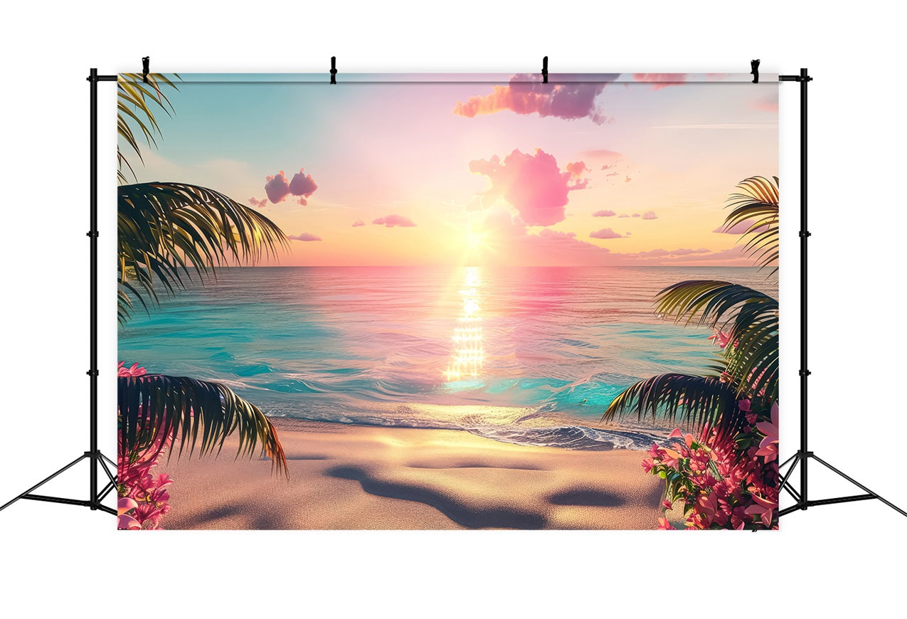 Pink Girl Backdrops Backdrop Sunset Paradise Pink Beach Backdrop UK CJJ2-113