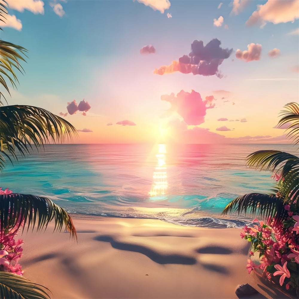 Pink Girl Backdrops Backdrop Sunset Paradise Pink Beach Backdrop UK CJJ2-113