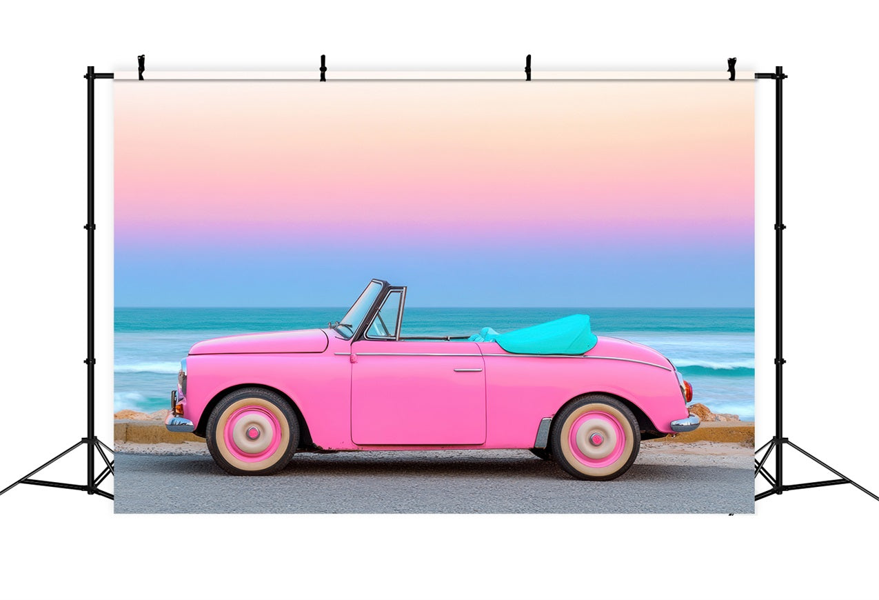 Pink Girl Backdrops Backdrop Seaside Classic Car Sunset Backdrop UK CJJ2-114