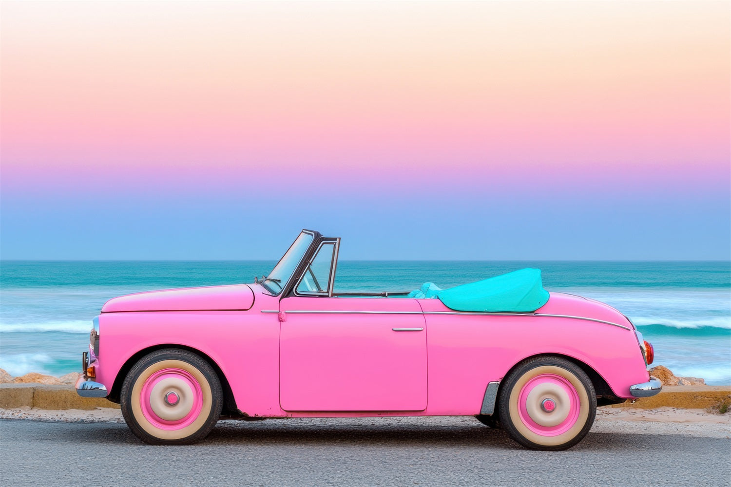 Pink Girl Backdrops Backdrop Seaside Classic Car Sunset Backdrop UK CJJ2-114