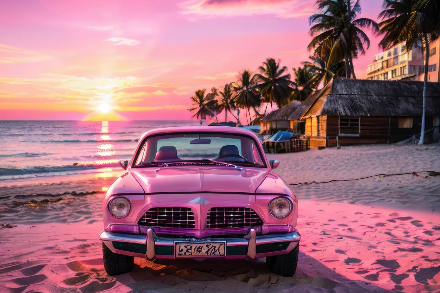 Pink Girl Backdrop Backdrop Design Sunset Seaside Car Backdrop UK CJJ2-115