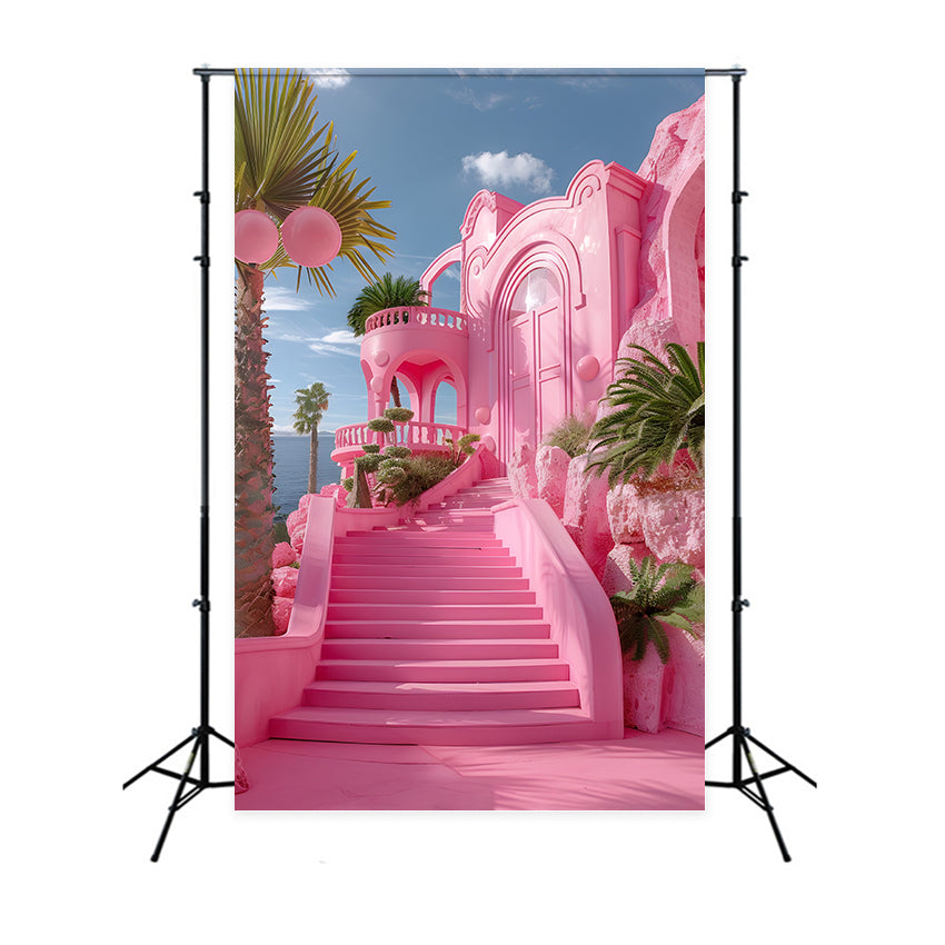 Pink Girl Backdrop Backdrop Ideas Castle Entrance Staircase Backdrop UK CJJ2-116