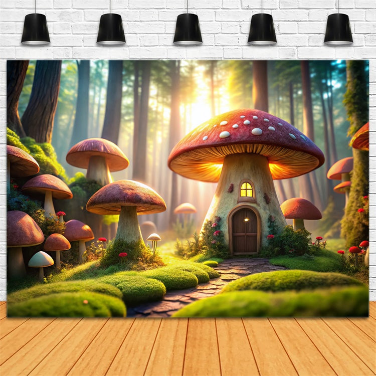 Fairy Tale Forest Backdrop Mystical Mushroom Cabin Backdrop UK CJJ2-119