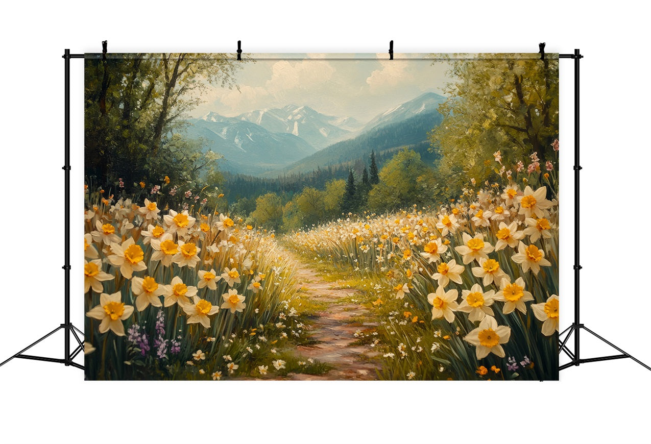 Daffodil Backdrop Mountain Path Wildflower Backdrop UK CJJ2-12