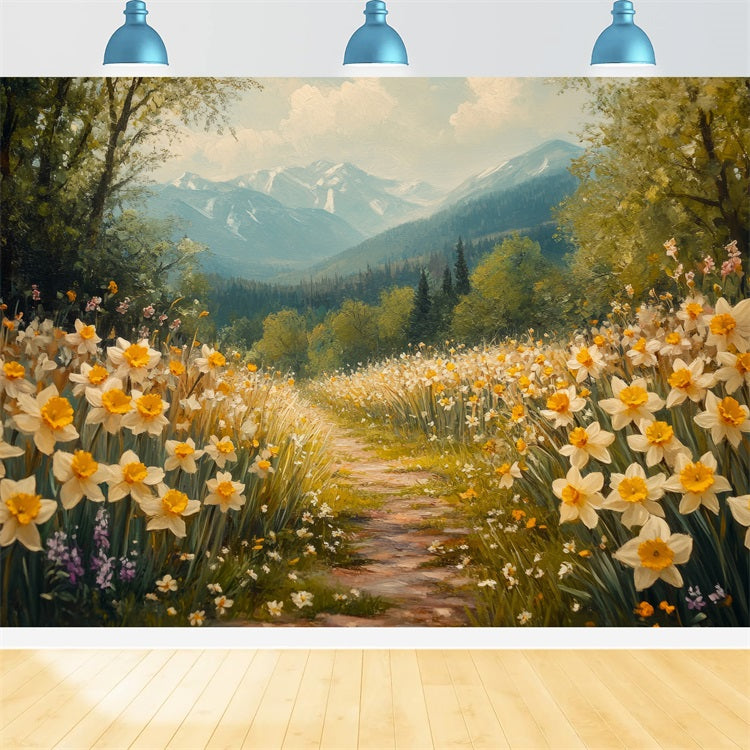 Daffodil Backdrop Mountain Path Wildflower Backdrop UK CJJ2-12