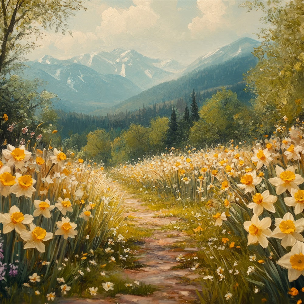 Daffodil Backdrop Mountain Path Wildflower Backdrop UK CJJ2-12