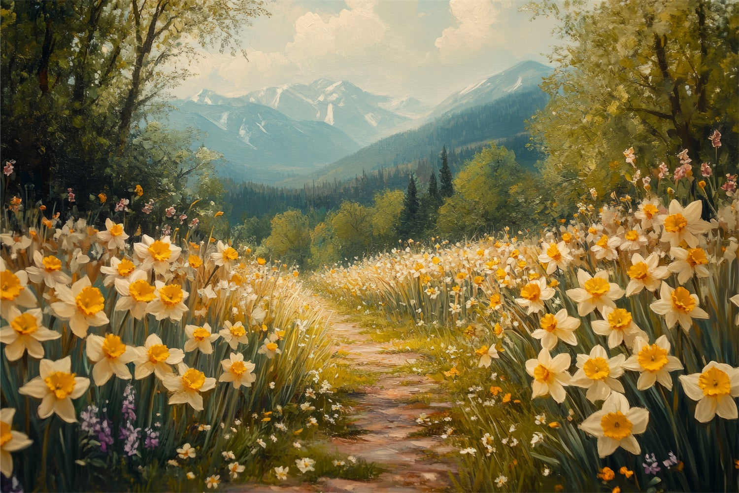 Daffodil Backdrop Mountain Path Wildflower Backdrop UK CJJ2-12