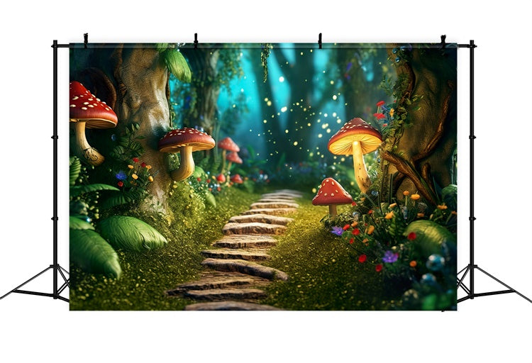 Fantasy Forest Backdrop Glowing Mushroom Path Backdrop UK CJJ2-120