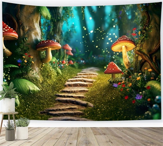 Fantasy Forest Backdrop Glowing Mushroom Path Backdrop UK CJJ2-120