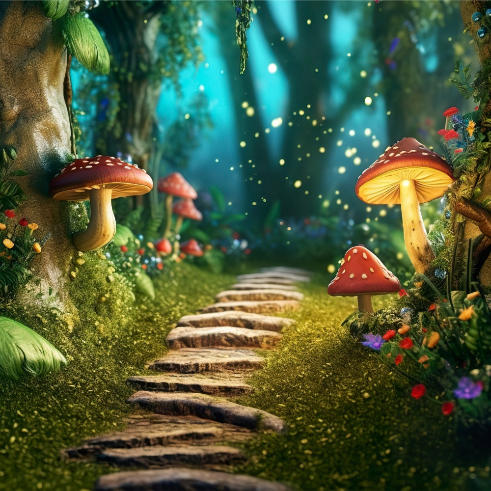 Fantasy Forest Backdrop Glowing Mushroom Path Backdrop UK CJJ2-120