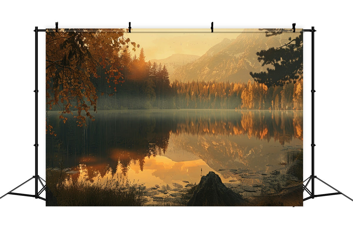 Autumn Forest Backdrop Golden Autumn Lake Reflection Backdrop UK CJJ2-122