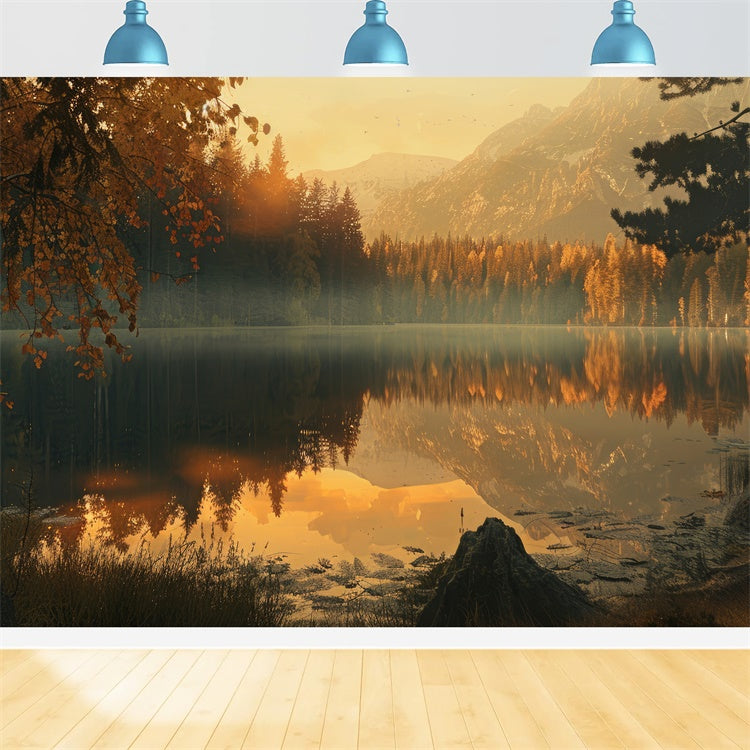 Autumn Forest Backdrop Golden Autumn Lake Reflection Backdrop UK CJJ2-122