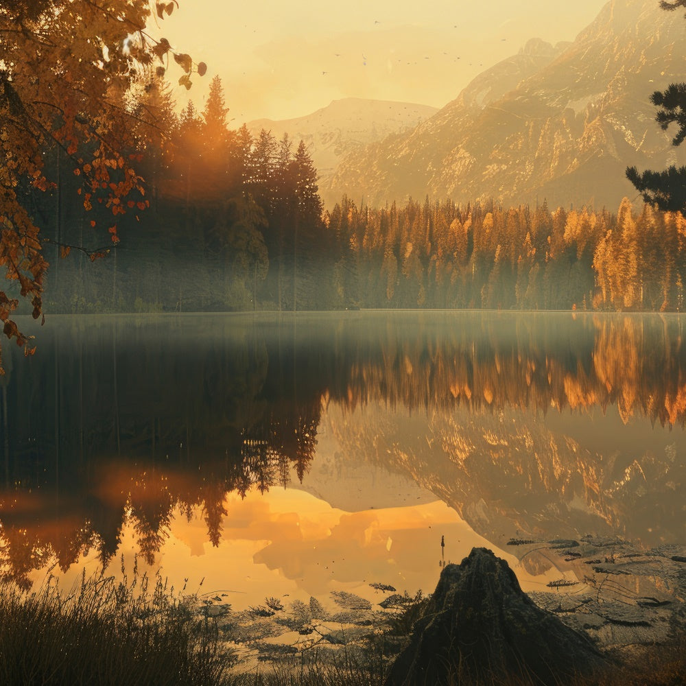 Autumn Forest Backdrop Golden Autumn Lake Reflection Backdrop UK CJJ2-122