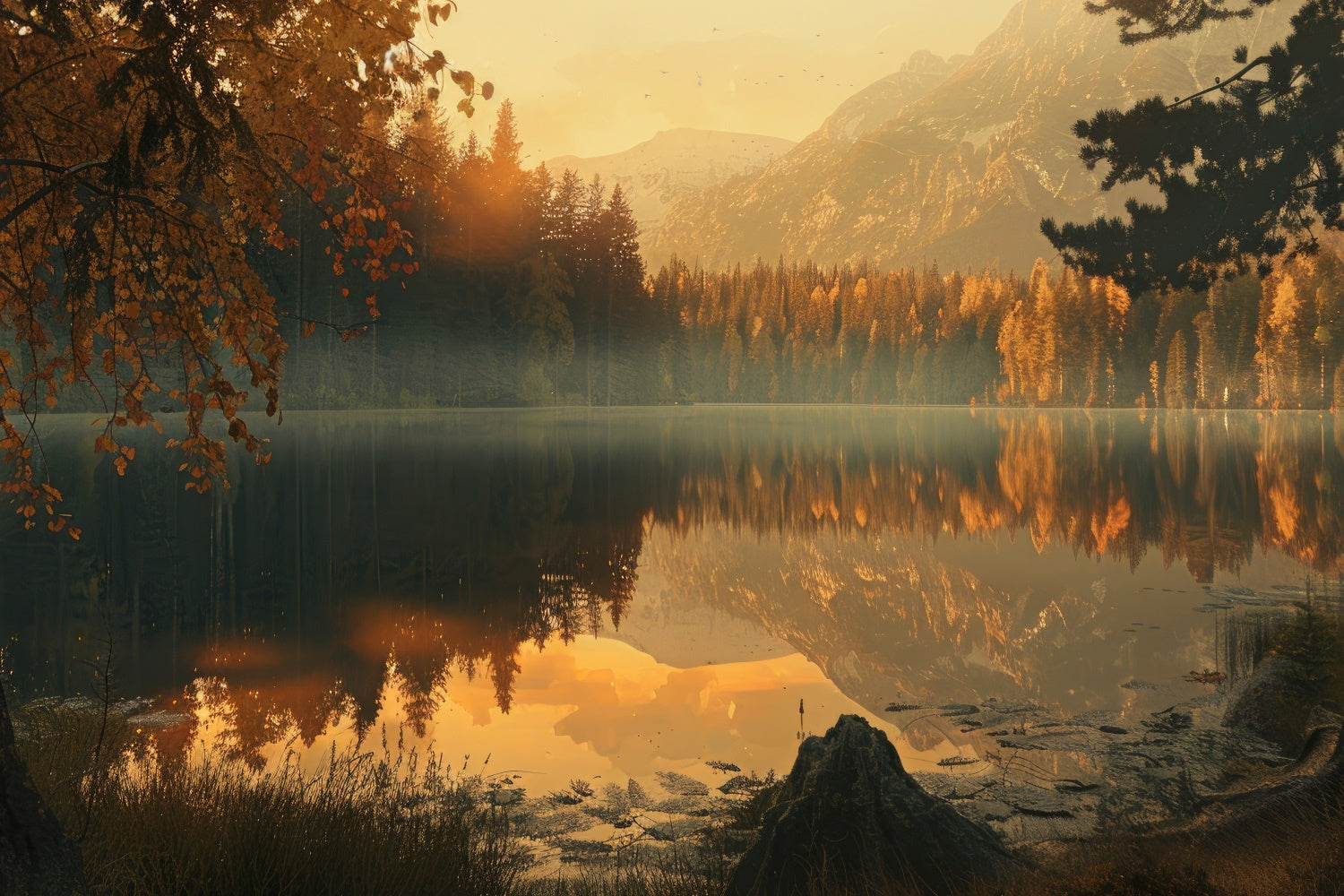 Autumn Forest Backdrop Golden Autumn Lake Reflection Backdrop UK CJJ2-122