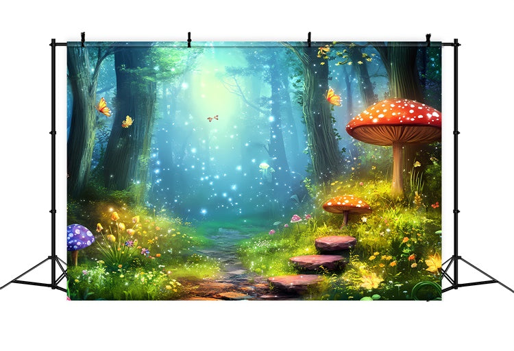 Fairy Tale Forest Backdrop Magical Butterflies Mushrooms Backdrop UK CJJ2-124