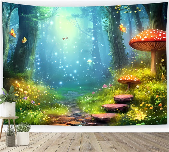 Fairy Tale Forest Backdrop Magical Butterflies Mushrooms Backdrop UK CJJ2-124