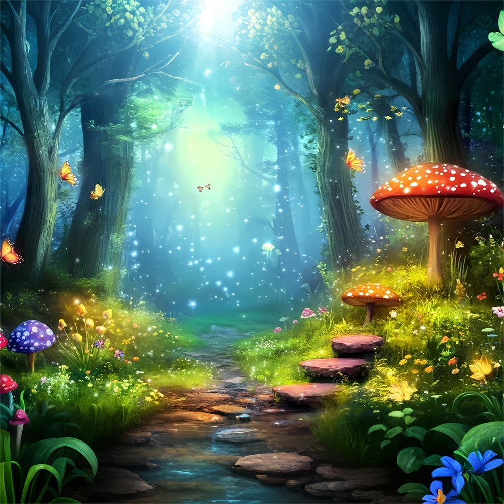 Fairy Tale Forest Backdrop Magical Butterflies Mushrooms Backdrop UK CJJ2-124