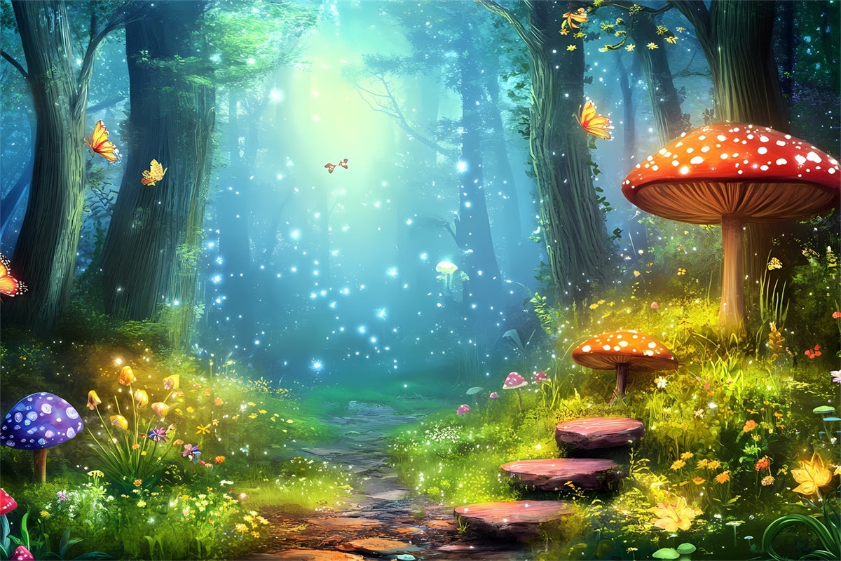 Fairy Tale Forest Backdrop Magical Butterflies Mushrooms Backdrop UK CJJ2-124