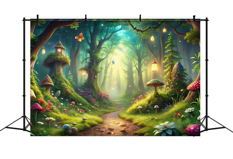 Fantasy Forest Backdrop Lantern Path Magical Mushrooms Backdrop UK CJJ2-125