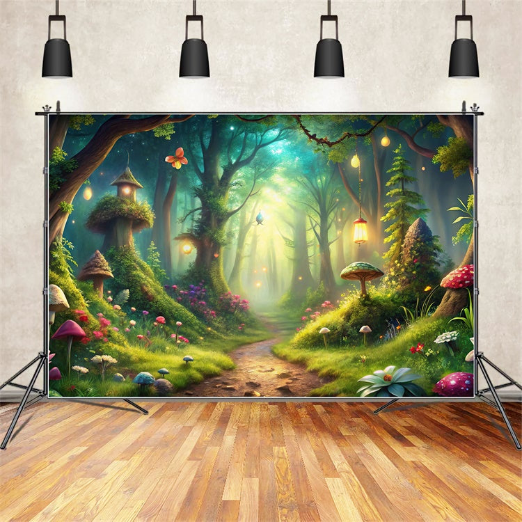 Fantasy Forest Backdrop Lantern Path Magical Mushrooms Backdrop UK CJJ2-125