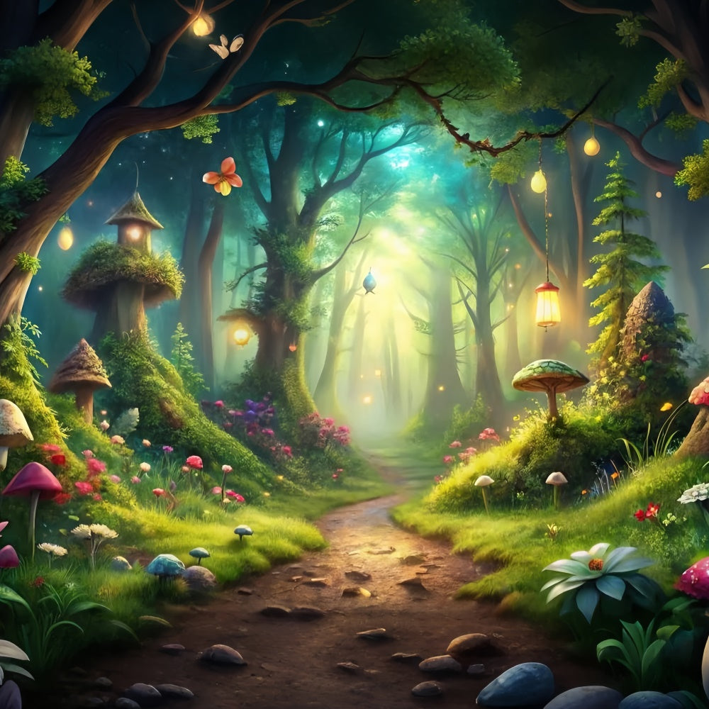 Fantasy Forest Backdrop Lantern Path Magical Mushrooms Backdrop UK CJJ2-125