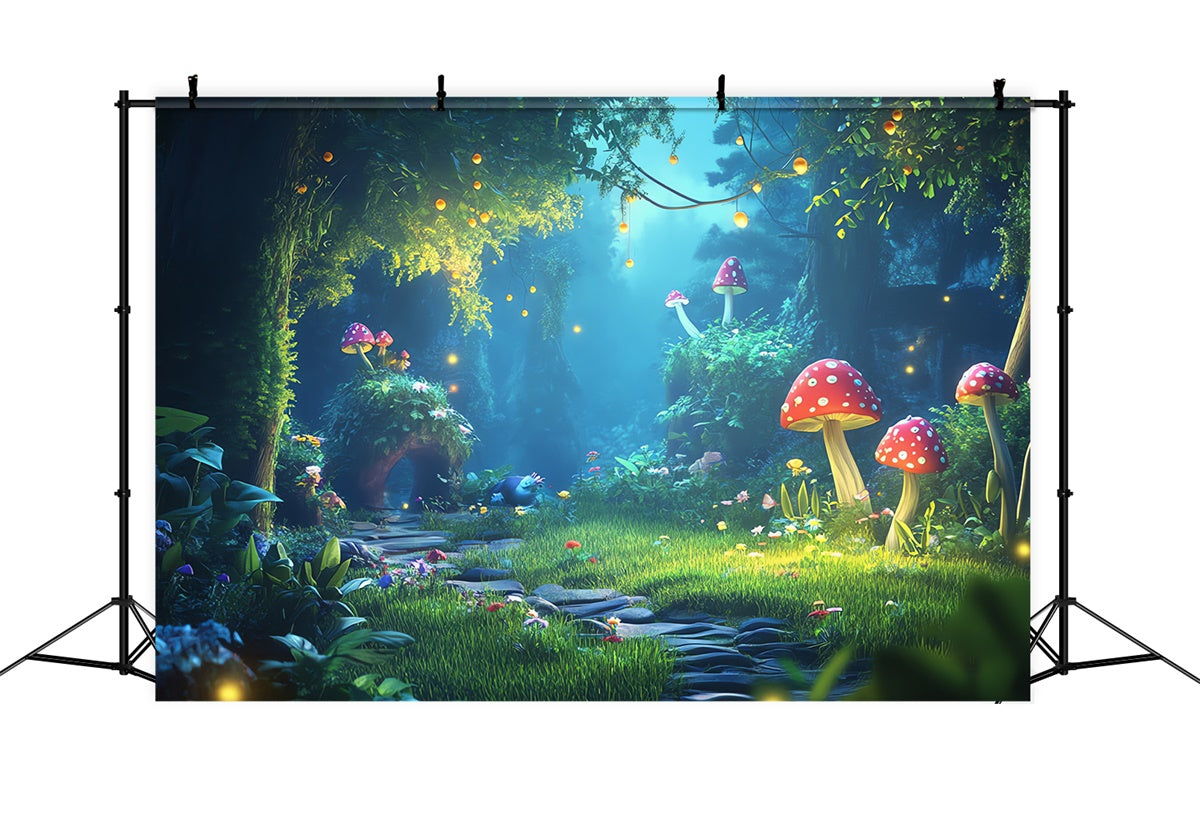 Fantasy Forest Backdrop Dreamy Mushroom Glow Path Backdrop UK CJJ2-126