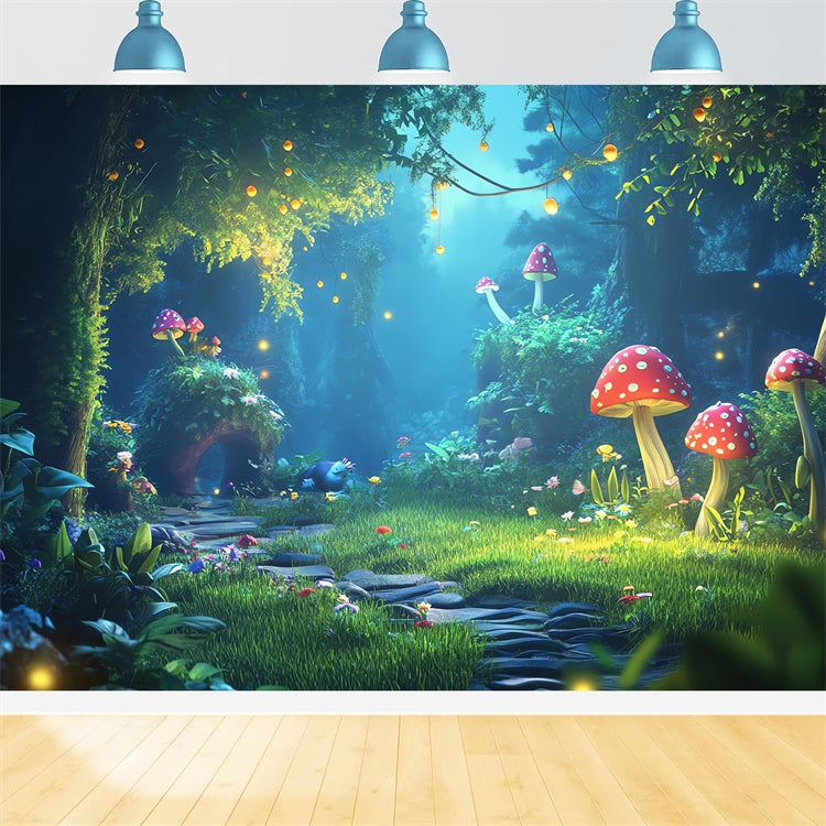 Fantasy Forest Backdrop Dreamy Mushroom Glow Path Backdrop UK CJJ2-126