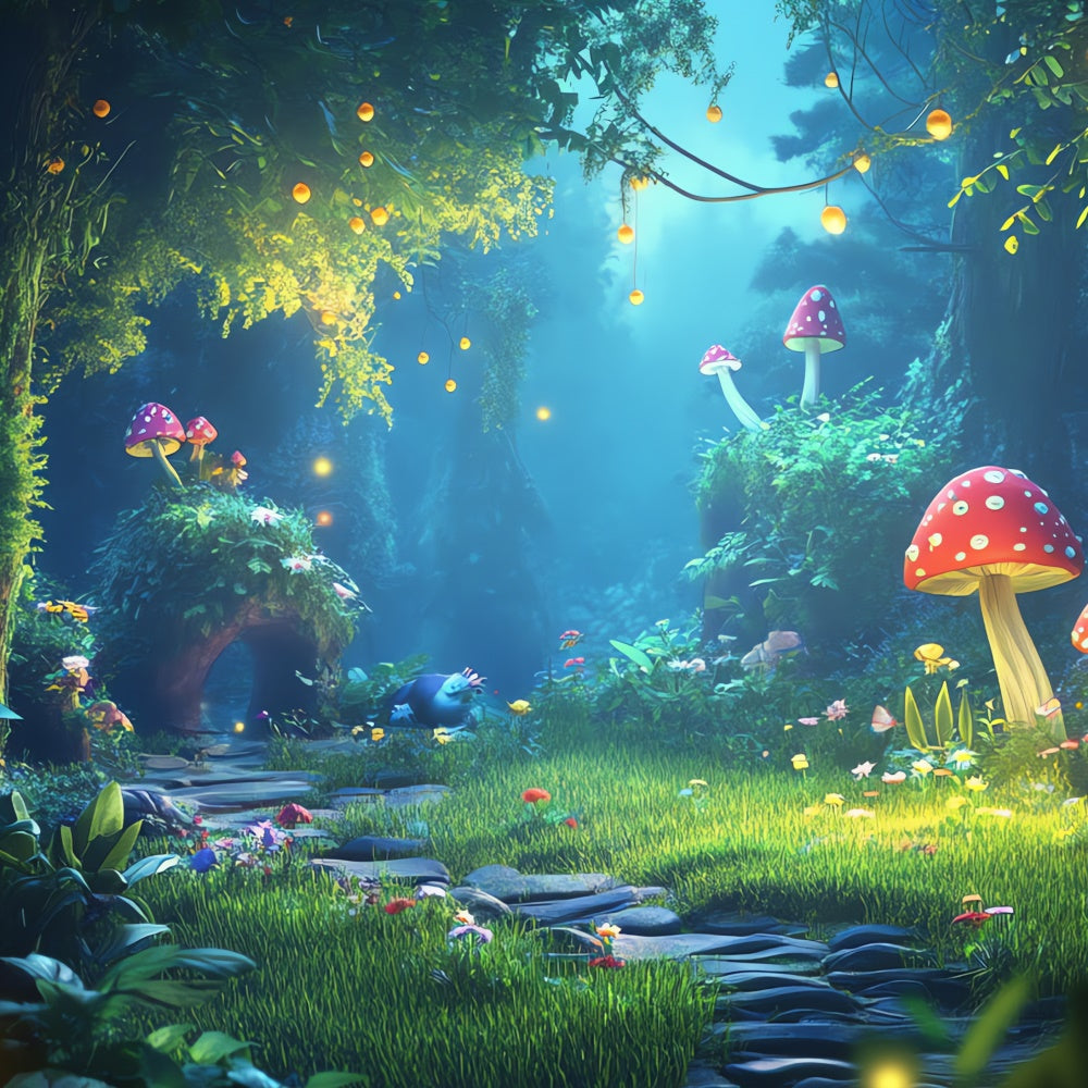 Fantasy Forest Backdrop Dreamy Mushroom Glow Path Backdrop UK CJJ2-126