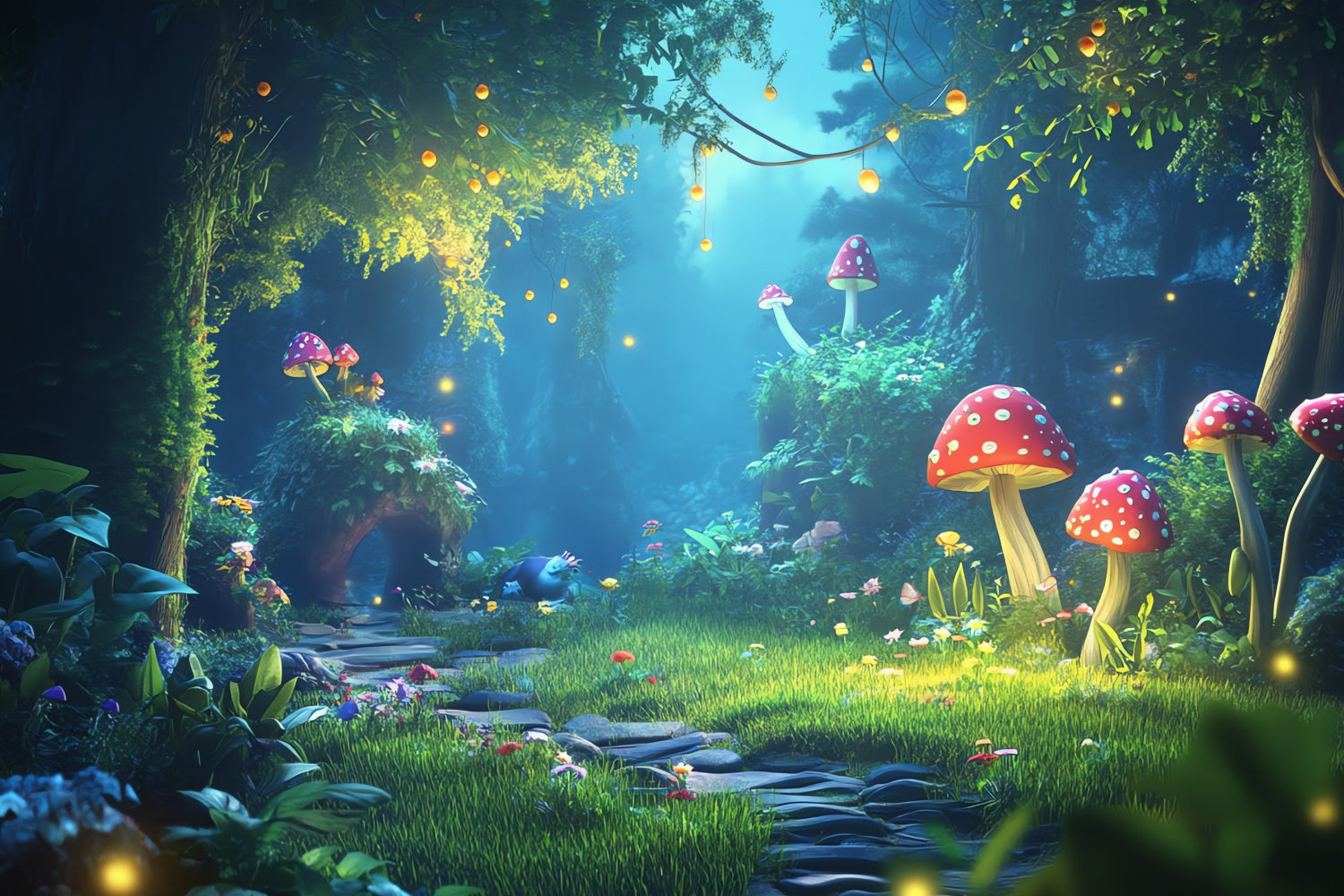 Fantasy Forest Backdrop Dreamy Mushroom Glow Path Backdrop UK CJJ2-126