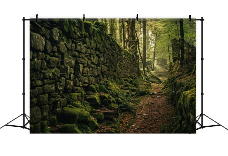 Forest Backdrop Photography Mossy Stone Wall Pathway Backdrop UK CJJ2-128