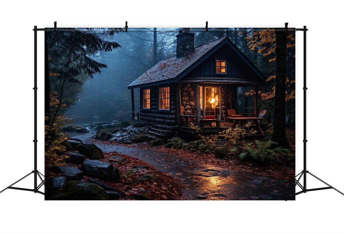 Autumn Forest Backdrop Rustic Cabin Autumn Rain Backdrop UK CJJ2-129