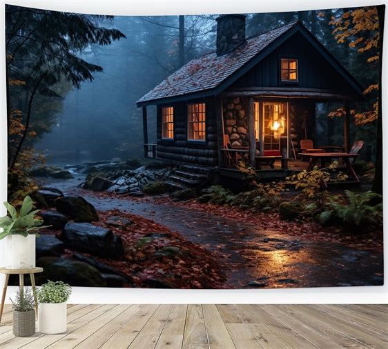 Autumn Forest Backdrop Rustic Cabin Autumn Rain Backdrop UK CJJ2-129