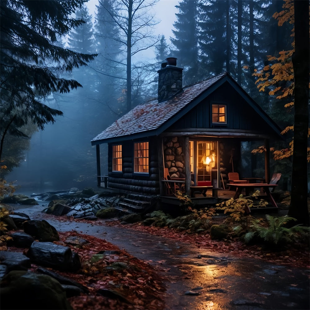 Autumn Forest Backdrop Rustic Cabin Autumn Rain Backdrop UK CJJ2-129