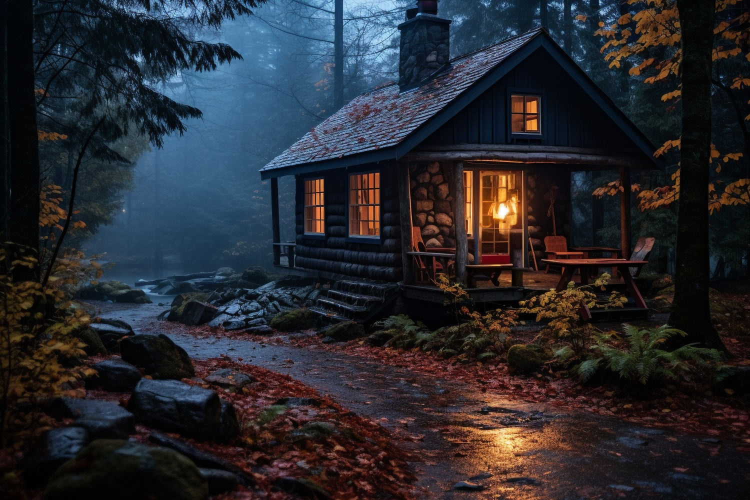 Autumn Forest Backdrop Rustic Cabin Autumn Rain Backdrop UK CJJ2-129