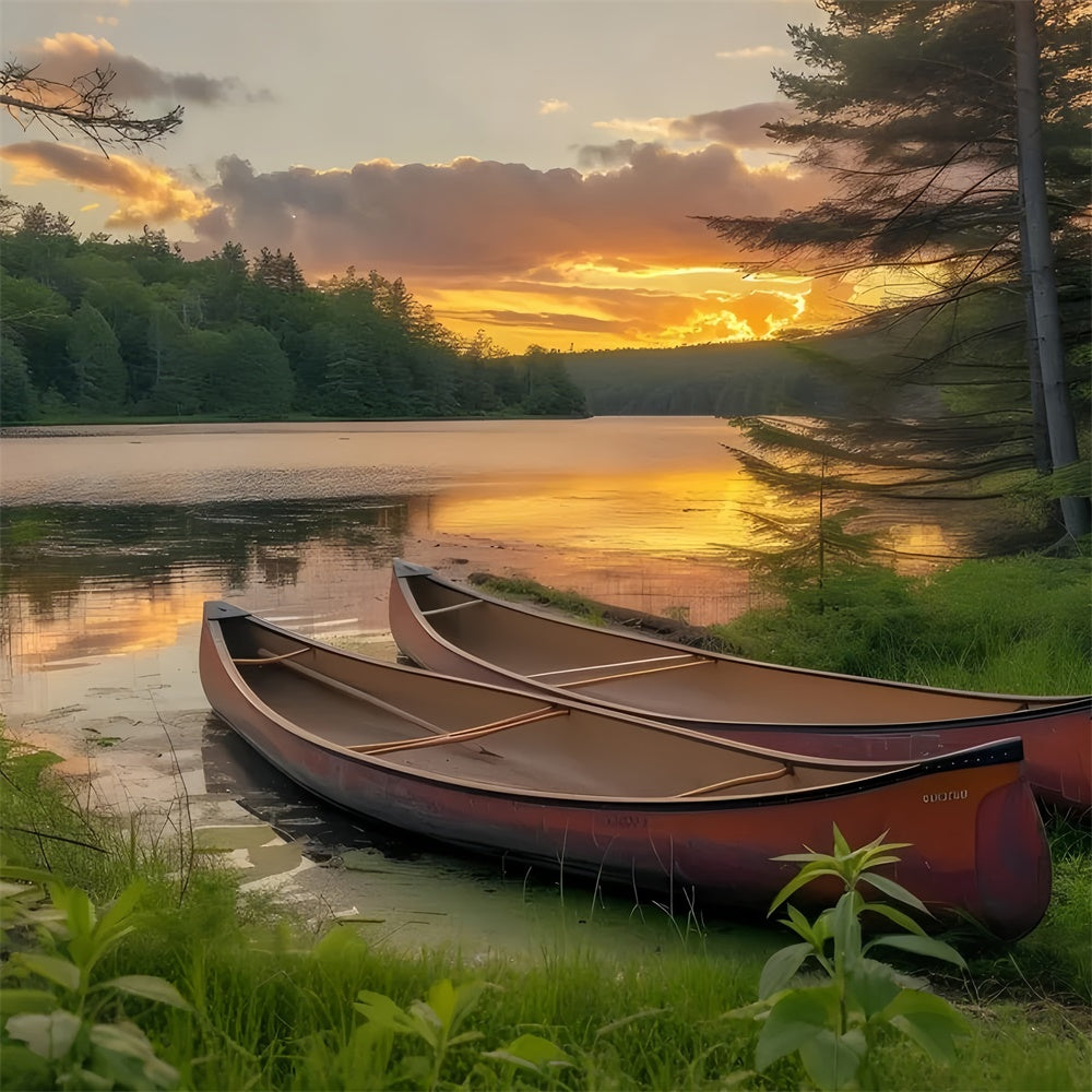 Photography Backdrops Forest Sunset Canoe Tranquil Lake Backdrop UK CJJ2-131