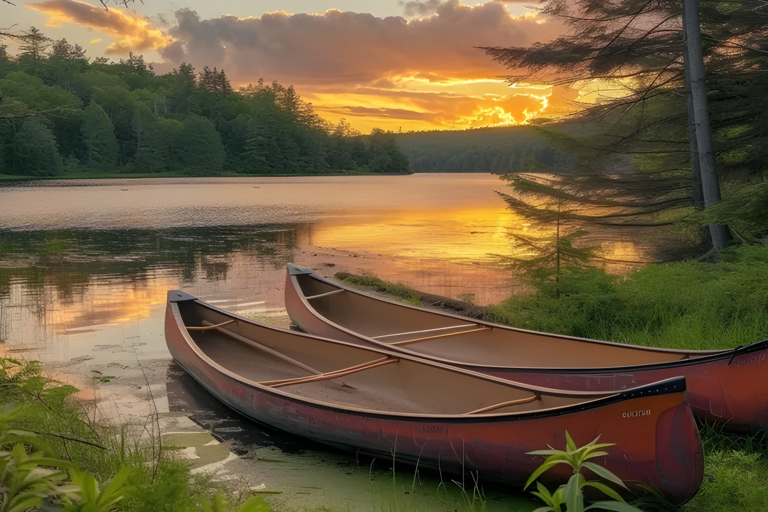 Photography Backdrops Forest Sunset Canoe Tranquil Lake Backdrop UK CJJ2-131