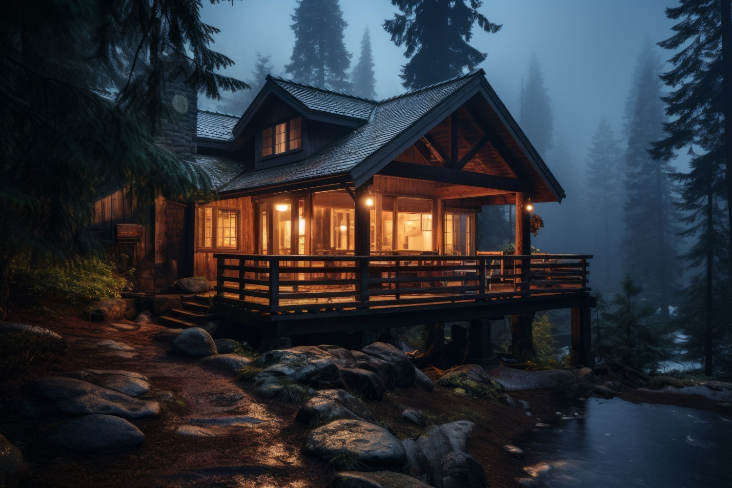 Forest Backdrop Photography Foggy Night Rustic Cabin Backdrop UK CJJ2-132