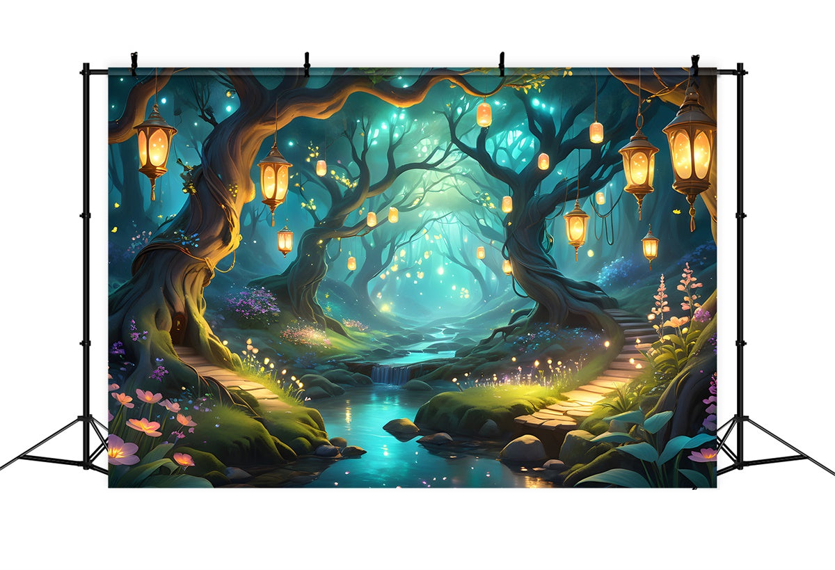 Fantasy Forest Backdrop Fantasy Lantern Pathway Forest Backdrop UK CJJ2-133