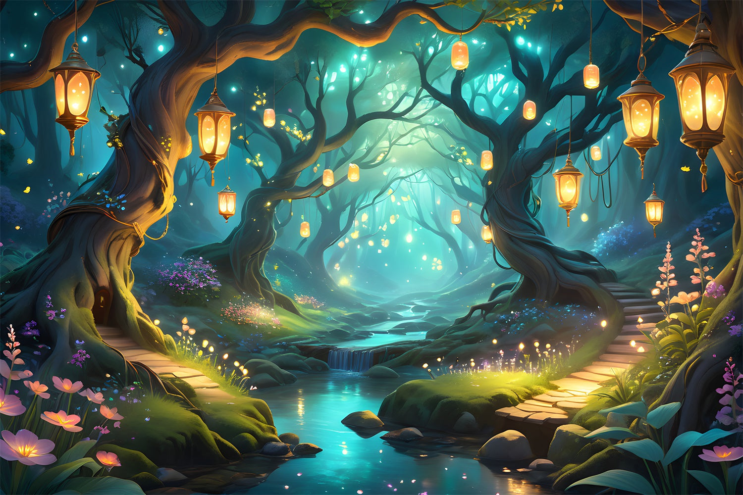 Fantasy Forest Backdrop Fantasy Lantern Pathway Forest Backdrop UK CJJ2-133