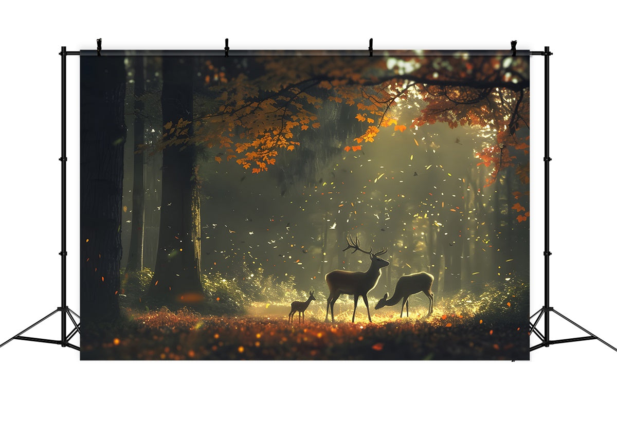 Autumn Forest Backdrop Autumn Sunlit Woods Deer Backdrop UK CJJ2-138