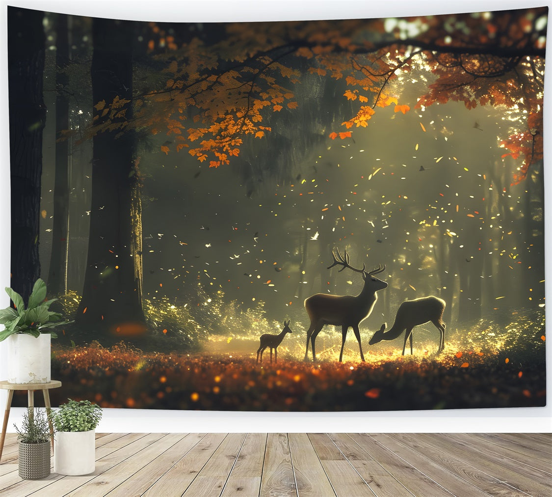 Autumn Forest Backdrop Autumn Sunlit Woods Deer Backdrop UK CJJ2-138