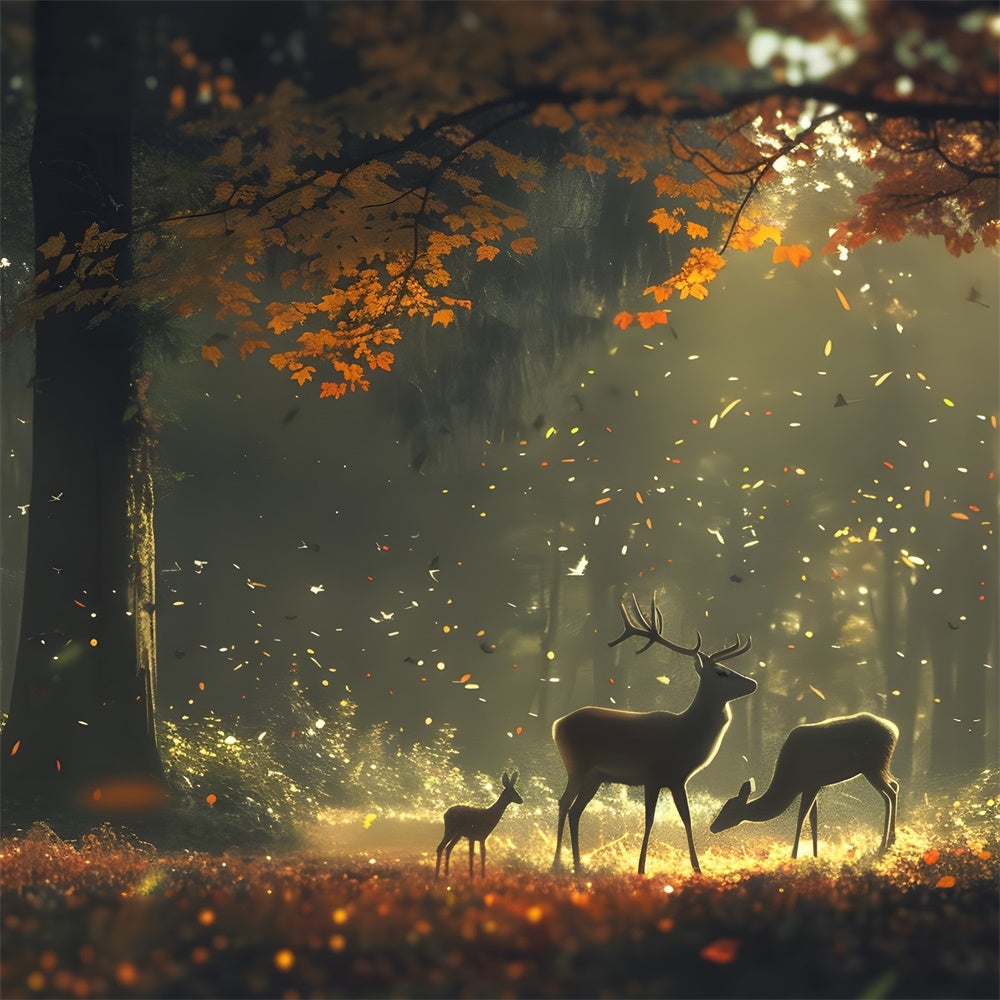 Autumn Forest Backdrop Autumn Sunlit Woods Deer Backdrop UK CJJ2-138