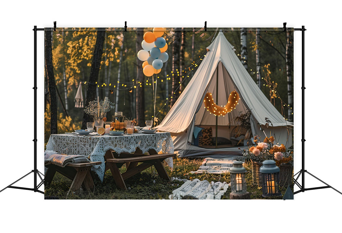 Photography Backdrop Forest Cozy Autumn Glamping Night Backdrop UK CJJ2-139