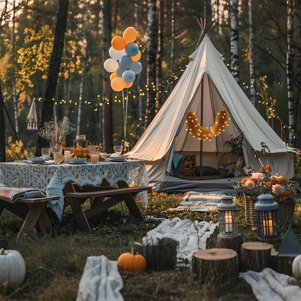 Photography Backdrop Forest Cozy Autumn Glamping Night Backdrop UK CJJ2-139