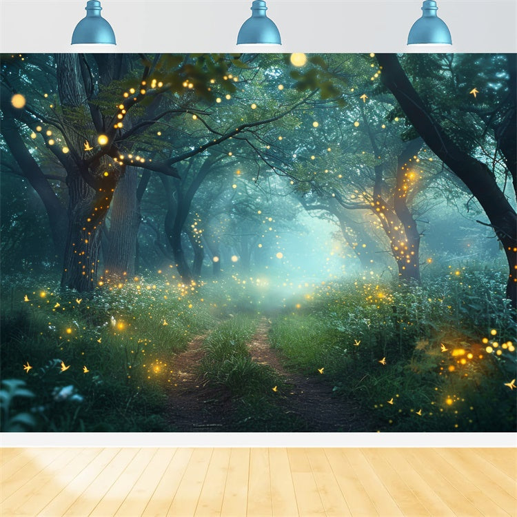 Forest Photo Backdrop Enchanted Twilight Firefly Path Backdrop UK CJJ2-140