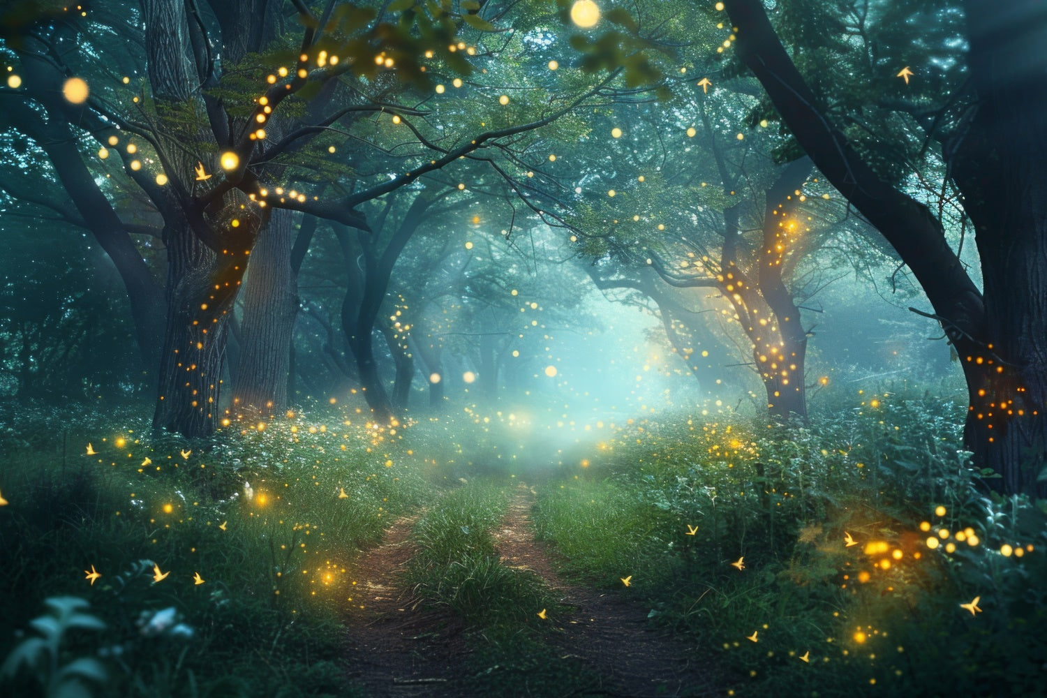 Forest Photo Backdrop Enchanted Twilight Firefly Path Backdrop UK CJJ2-140