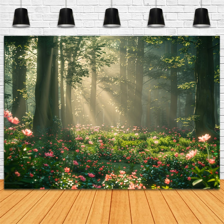 Forest Photo Backdrops Dreamy Sunlit Floral Meadow Backdrop UK CJJ2-141