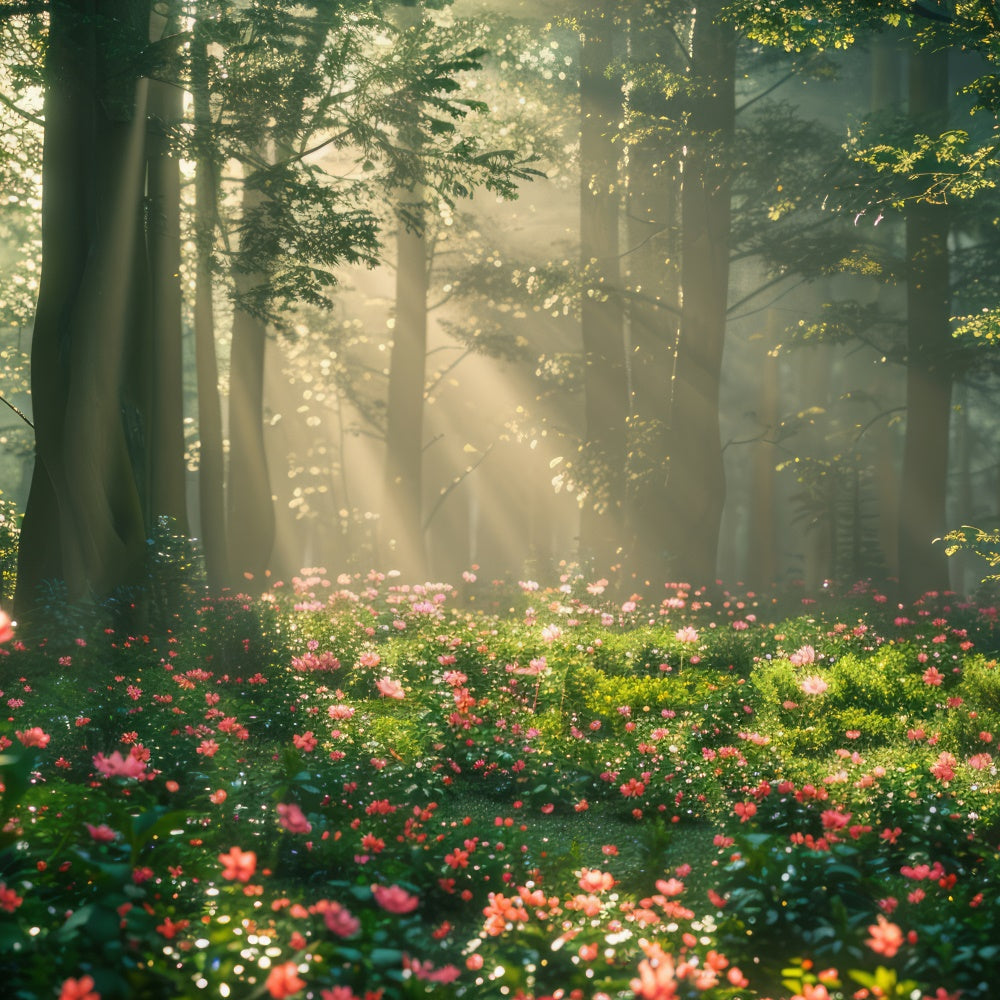 Forest Photo Backdrops Dreamy Sunlit Floral Meadow Backdrop UK CJJ2-141