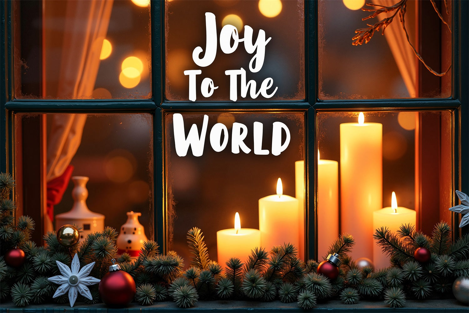 Joy to the World Backdrop Candlelit Window Backdrop UK CJJ2-16